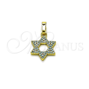 Dije Religioso 05.459.0030 Oro Laminado, Diseño de Estrella de Davi y Judaica, con Micro Pave Blanca, Pulido, Tono Dorado