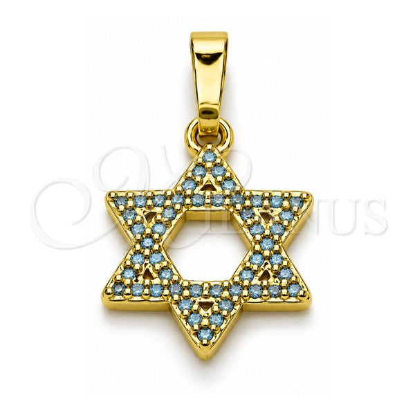 Dije Religioso 05.459.0030 Oro Laminado, Diseño de Estrella de Davi y Judaica, con Micro Pave Blanca, Pulido, Tono Dorado