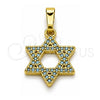 Dije Religioso 05.459.0030 Oro Laminado, Diseño de Estrella de Davi y Judaica, con Micro Pave Blanca, Pulido, Tono Dorado