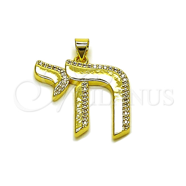 Dije Religioso 05.459.0033 Oro Laminado, Diseño de Judaica, con Micro Pave Blanca, Pulido, Tono Dorado