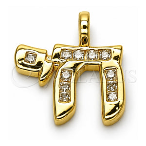 Dije Religioso 05.459.0035 Oro Laminado, Diseño de Judaica, con Zirconia Cubica Blanca, Pulido, Tono Dorado