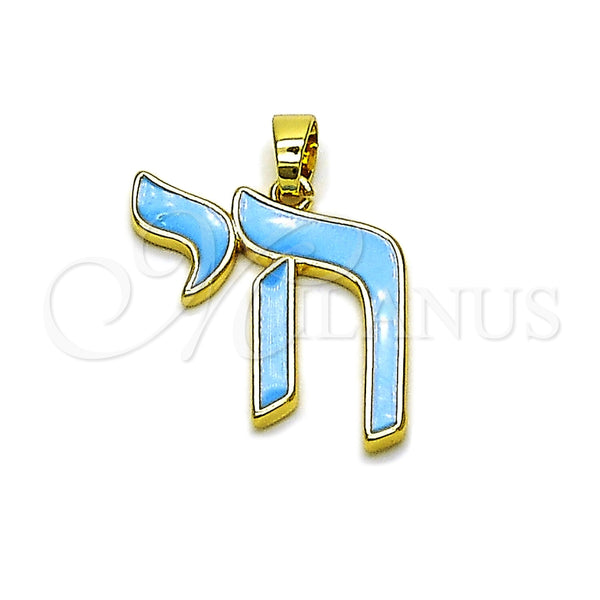 Dije Religioso 05.459.0037.1 Oro Laminado, Diseño de Judaica, Esmaltado Turquesa, Tono Dorado