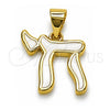 Dije Religioso 05.459.0038 Oro Laminado, Diseño de Judaica, Esmaltado Blanco, Tono Dorado