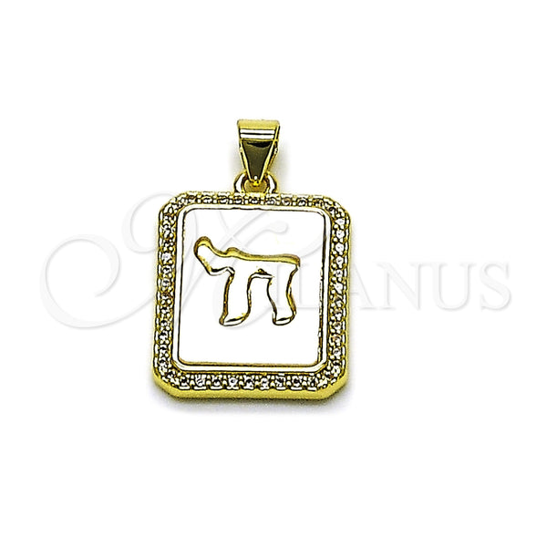 Dije Religioso 05.459.0039 Oro Laminado, Diseño de Judaica, con Madre Perla Marfil y Micro Pave Blanca, Pulido, Tono Dorado