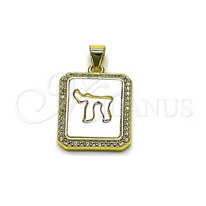 Dije Religioso 05.459.0039 Oro Laminado, Diseño de Judaica, con Madre Perla Marfil y Micro Pave Blanca, Pulido, Tono Dorado