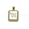 Dije Religioso 05.459.0039 Oro Laminado, con Madre Perla Marfil y Micro Pave Blanca, Pulido, Tono Dorado