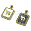 Dije Religioso 05.459.0039 Oro Laminado, con Madre Perla Marfil y Micro Pave Blanca, Pulido, Tono Dorado