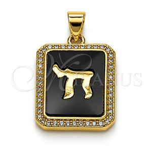 Dije Religioso 05.459.0039.1 Oro Laminado, Diseño de Judaica, con Madre Perla Negro y Micro Pave Blanca, Pulido, Tono Dorado