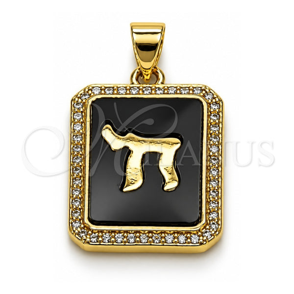 Dije Religioso 05.459.0039.1 Oro Laminado, Diseño de Judaica, con Madre Perla Negro y Micro Pave Blanca, Pulido, Tono Dorado