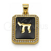 Dije Religioso 05.459.0039.1 Oro Laminado, Diseño de Judaica, con Madre Perla Negro y Micro Pave Blanca, Pulido, Tono Dorado