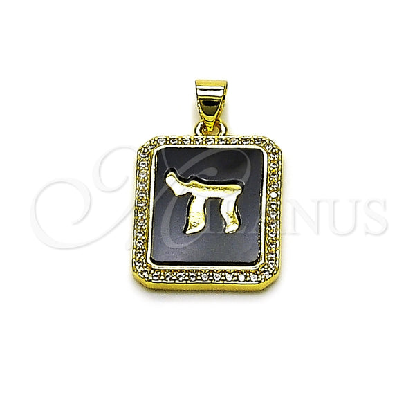 Dije Religioso 05.459.0039.1 Oro Laminado, Diseño de Judaica, con Madre Perla Negro y Micro Pave Blanca, Pulido, Tono Dorado