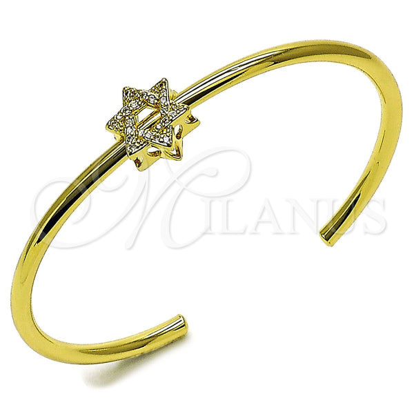 Aro Individual 07.459.0002 Oro Laminado, Diseño de Estrella de Davi, con Micro Pave Blanca, Pulido, Tono Dorado (Grosor 03.2 MM, Talla Unica)