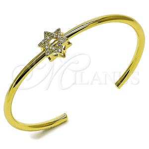 Aro Individual 07.459.0002 Oro Laminado, Diseño de Estrella de Davi, con Micro Pave Blanca, Pulido, Tono Dorado (Grosor 03.2 MM, Talla Unica)