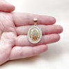 Dije Religioso 05.253.0208 Oro Laminado, Diseño de Guadalupe, con Zirconia Cubica Blanca, Pulido, Tono Dorado