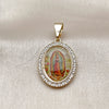 Dije Religioso 05.253.0208 Oro Laminado, Diseño de Guadalupe, con Zirconia Cubica Blanca, Pulido, Tono Dorado