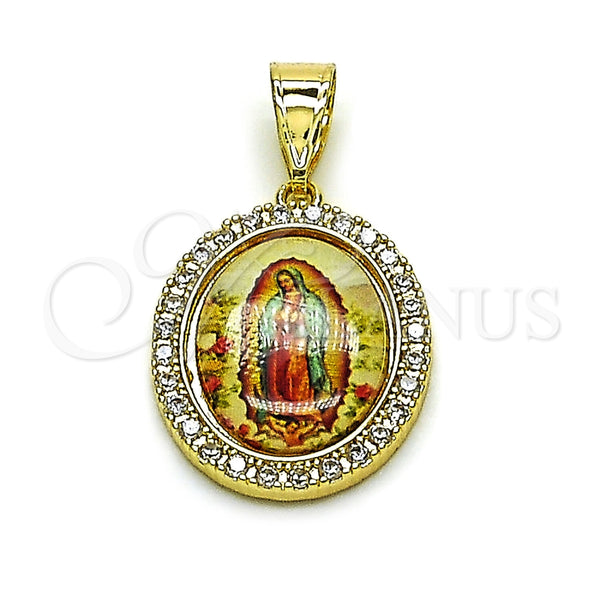 Dije Religioso 05.253.0208 Oro Laminado, Diseño de Guadalupe, con Zirconia Cubica Blanca, Pulido, Tono Dorado