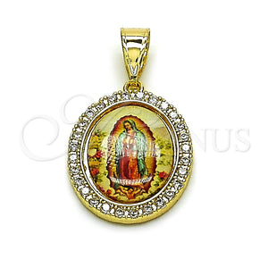 Dije Religioso 05.253.0208 Oro Laminado, Diseño de Guadalupe, con Zirconia Cubica Blanca, Pulido, Tono Dorado