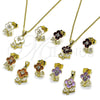 Juego de Arete y Dije de Adulto 10.156.0567.3 Oro Laminado, Diseño de Flor y Gota, con Zirconia Cubica Blanca, Esmaltado Rojo, Tono Dorado
