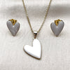 Juego de Arete y Dije de Adulto 10.156.0568 Oro Laminado, Diseño de Corazón, Esmaltado Blanco, Tono Dorado
