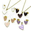 Juego de Arete y Dije de Adulto 10.156.0568 Oro Laminado, Diseño de Corazón, Esmaltado Blanco, Tono Dorado