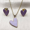 Juego de Arete y Dije de Adulto 10.156.0568.1 Oro Laminado, Diseño de Corazón, Esmaltado Violeta, Tono Dorado