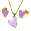 Juego de Arete y Dije de Adulto 10.156.0568.1 Oro Laminado, Diseño de Corazón, Esmaltado Violeta, Tono Dorado