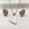 Juego de Arete y Dije de Adulto 10.156.0568.2 Oro Laminado, Diseño de Corazón, Esmaltado Rosado, Tono Dorado