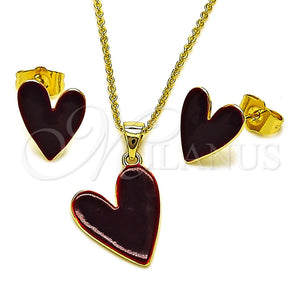 Juego de Arete y Dije de Adulto 10.156.0568.3 Oro Laminado, Diseño de Corazón, Esmaltado Rojo, Tono Dorado