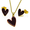 Juego de Arete y Dije de Adulto 10.156.0568.3 Oro Laminado, Diseño de Corazón, Esmaltado Rojo, Tono Dorado