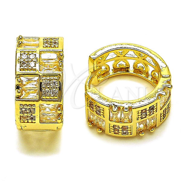 Argolla Huggie 02.267.0073.16 Oro Laminado, Diseño de Baguette y Corazón, con Zirconia Cubica Blanca, Pulido, Tono Dorado