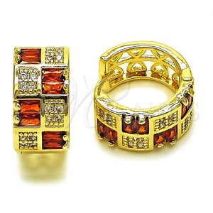 Argolla Huggie 02.267.0073.1.16 Oro Laminado, Diseño de Baguette y Corazón, con Zirconia Cubica Granate y Blanca, Pulido, Tono Dorado