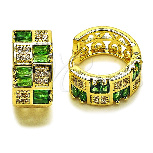 Argolla Huggie 02.267.0073.2.16 Oro Laminado, Diseño de Baguette y Corazón, con Zirconia Cubica Verde y Blanca, Pulido, Tono Dorado