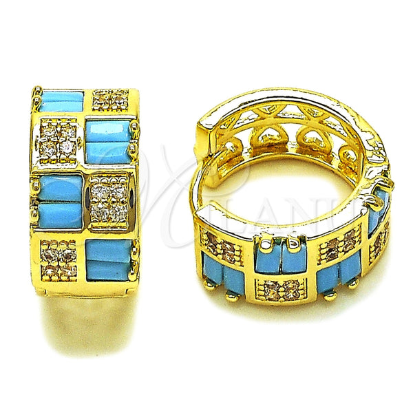 Argolla Huggie 02.267.0073.3.16 Oro Laminado, Diseño de Baguette y Corazón, con Zirconia Cubica Turquoise y Blanca, Pulido, Tono Dorado