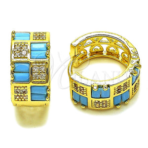 Argolla Huggie 02.267.0073.3.16 Oro Laminado, Diseño de Baguette y Corazón, con Zirconia Cubica Turquoise y Blanca, Pulido, Tono Dorado