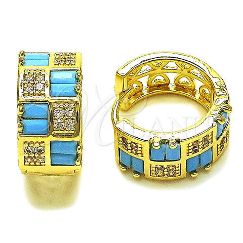 Argolla Huggie 02.267.0073.3.16 Oro Laminado, Diseño de Baguette y Corazón, con Zirconia Cubica Turquoise y Blanca, Pulido, Tono Dorado