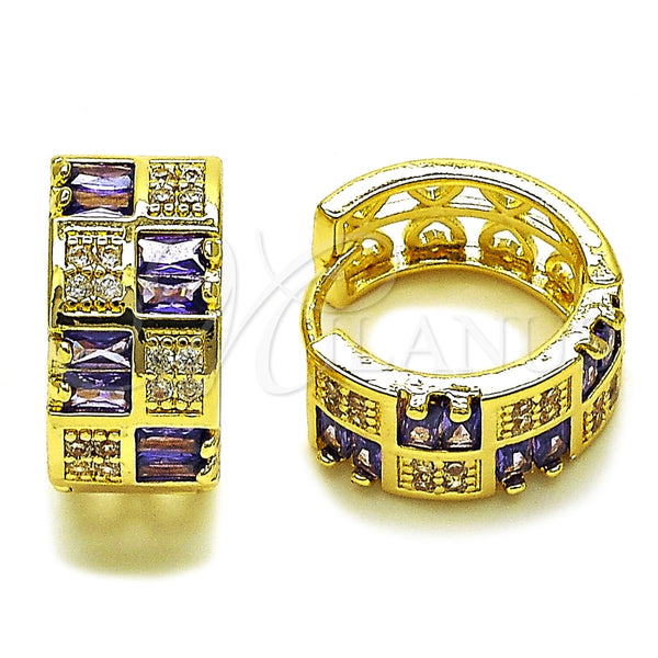 Argolla Huggie 02.267.0073.4.16 Oro Laminado, Diseño de Baguette y Corazón, con Zirconia Cubica Amatista y Blanca, Pulido, Tono Dorado