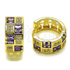 Argolla Huggie 02.267.0073.4.16 Oro Laminado, Diseño de Baguette y Corazón, con Zirconia Cubica Amatista y Blanca, Pulido, Tono Dorado