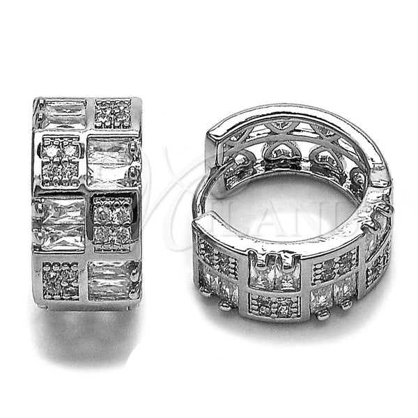 Argolla Huggie 02.267.0073.6.16 Rodio Laminado, Diseño de Baguette y Corazón, con Zirconia Cubica Blanca, Pulido, Rodinado