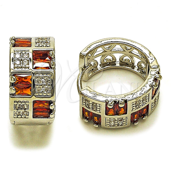 Argolla Huggie 02.267.0073.7.16 Rodio Laminado, Diseño de Baguette y Corazón, con Zirconia Cubica Granate y Blanca, Pulido, Rodinado