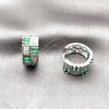 Argolla Huggie 02.267.0073.8.16 Rodio Laminado, Diseño de Baguette y Corazón, con Zirconia Cubica Verde y Blanca, Pulido, Rodinado