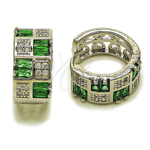 Argolla Huggie 02.267.0073.8.16 Rodio Laminado, Diseño de Baguette y Corazón, con Zirconia Cubica Verde y Blanca, Pulido, Rodinado