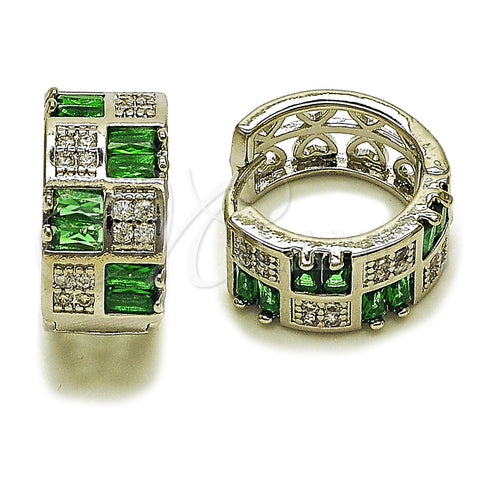 Argolla Huggie 02.267.0073.8.16 Rodio Laminado, Diseño de Baguette y Corazón, con Zirconia Cubica Verde y Blanca, Pulido, Rodinado