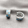 Argolla Huggie 02.267.0073.9.16 Rodio Laminado, Diseño de Baguette y Corazón, con Zirconia Cubica Turquoise y Blanca, Pulido, Rodinado