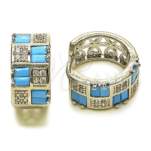Argolla Huggie 02.267.0073.9.16 Rodio Laminado, Diseño de Baguette y Corazón, con Zirconia Cubica Turquoise y Blanca, Pulido, Rodinado