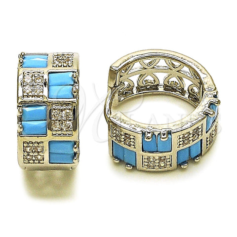 Argolla Huggie 02.267.0073.9.16 Rodio Laminado, Diseño de Baguette y Corazón, con Zirconia Cubica Turquoise y Blanca, Pulido, Rodinado