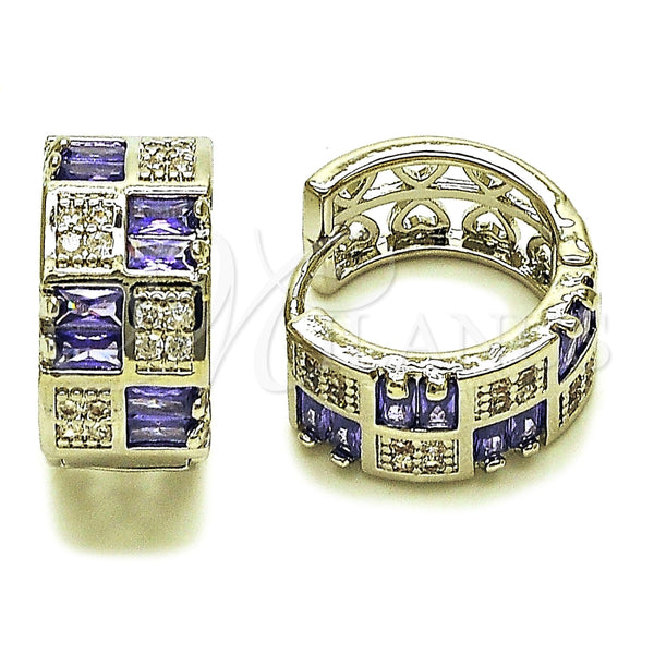Argolla Huggie 02.267.0073.10.16 Rodio Laminado, Diseño de Baguette y Corazón, con Zirconia Cubica Amatista y Blanca, Pulido, Rodinado