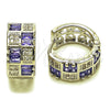 Argolla Huggie 02.267.0073.10.16 Rodio Laminado, Diseño de Baguette y Corazón, con Zirconia Cubica Amatista y Blanca, Pulido, Rodinado