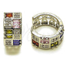 Argolla Huggie 02.267.0073.11.16 Rodio Laminado, Diseño de Baguette y Corazón, con Zirconia Cubica Multicolor y Blanca, Pulido, Rodinado