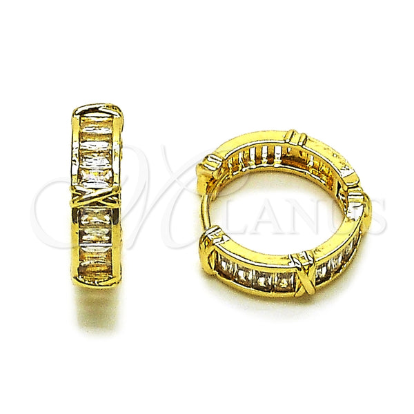 Argolla Huggie 02.267.0074.20 Oro Laminado, Diseño de Baguette, con Zirconia Cubica Blanca, Pulido, Tono Dorado