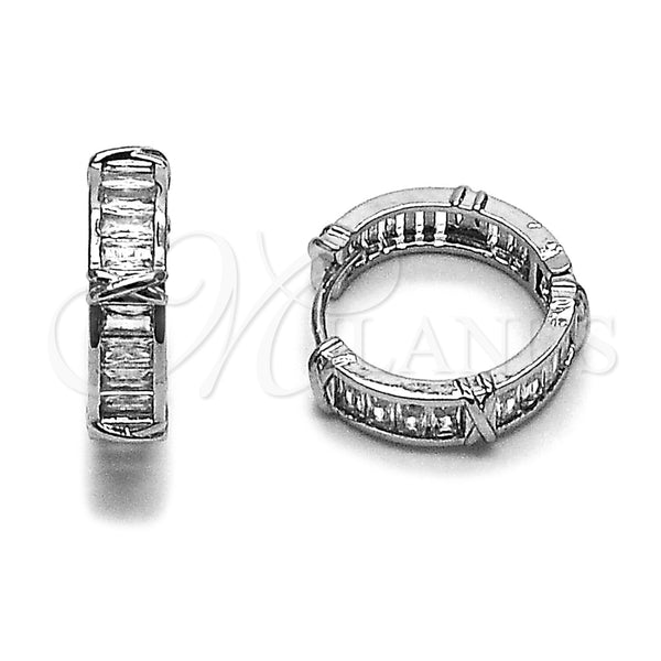 Argolla Huggie 02.267.0074.1.20 Rodio Laminado, Diseño de Baguette, con Zirconia Cubica Blanca, Pulido, Rodinado